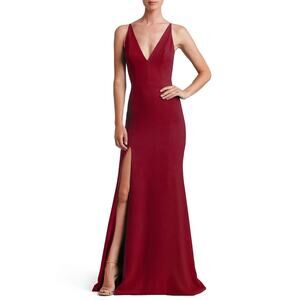 Dress the Population Garnet Red Iris Sleeveless V-Neck Crepe Cocktail Gown Sz M